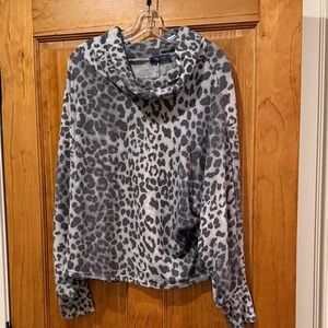 Chic Leopard Cowl Neck Sweater - Black and Gray